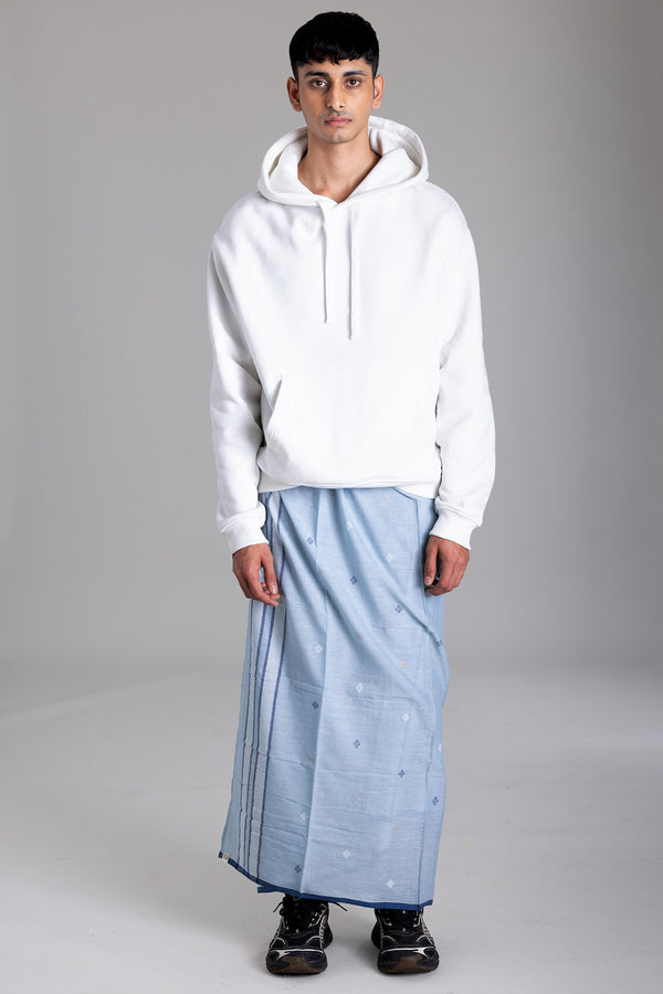 MANJADIKKARA Hand Woven Natural Indigo Jamdani Mundu
